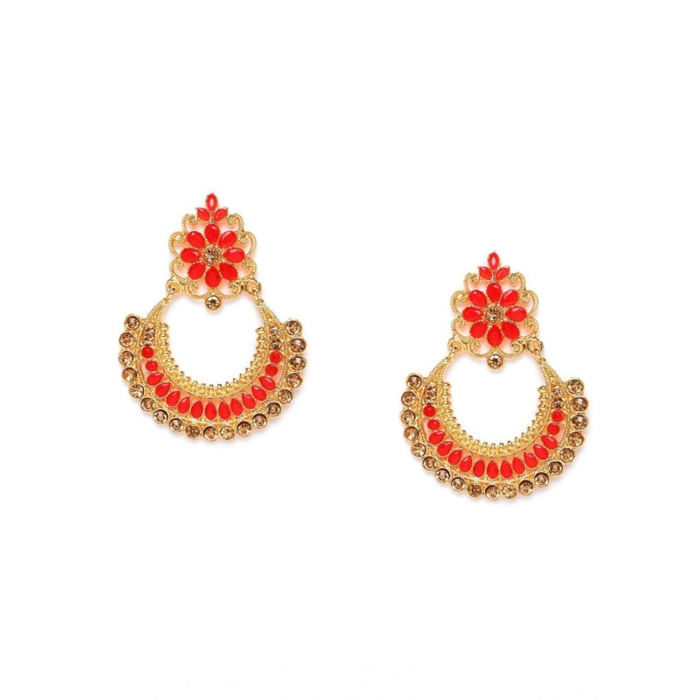 Generic Women's Rose Gold Plated Alloy Earrings (Red)
