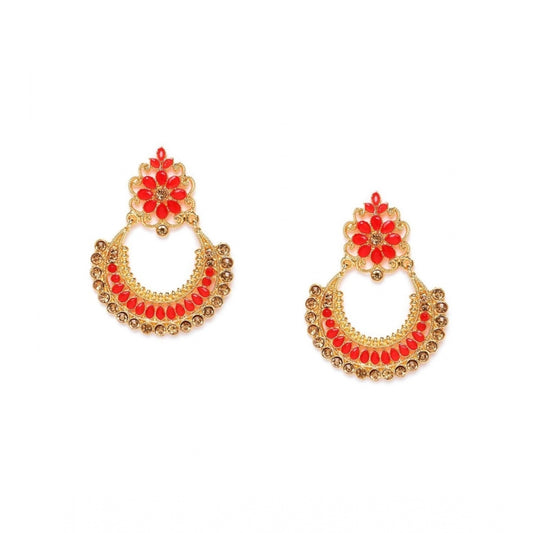 Women's Rose Gold Plated Alloy Earrings (Red)