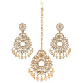 Generic Women's Rose Gold Plated Alloy Kundan Earrings &amp; Mangtikka (White)