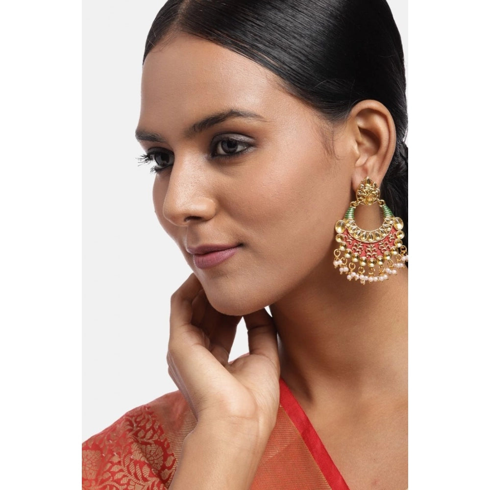 Women's Rose Gold Plated Alloy Earrings (Red &amp; Green)
