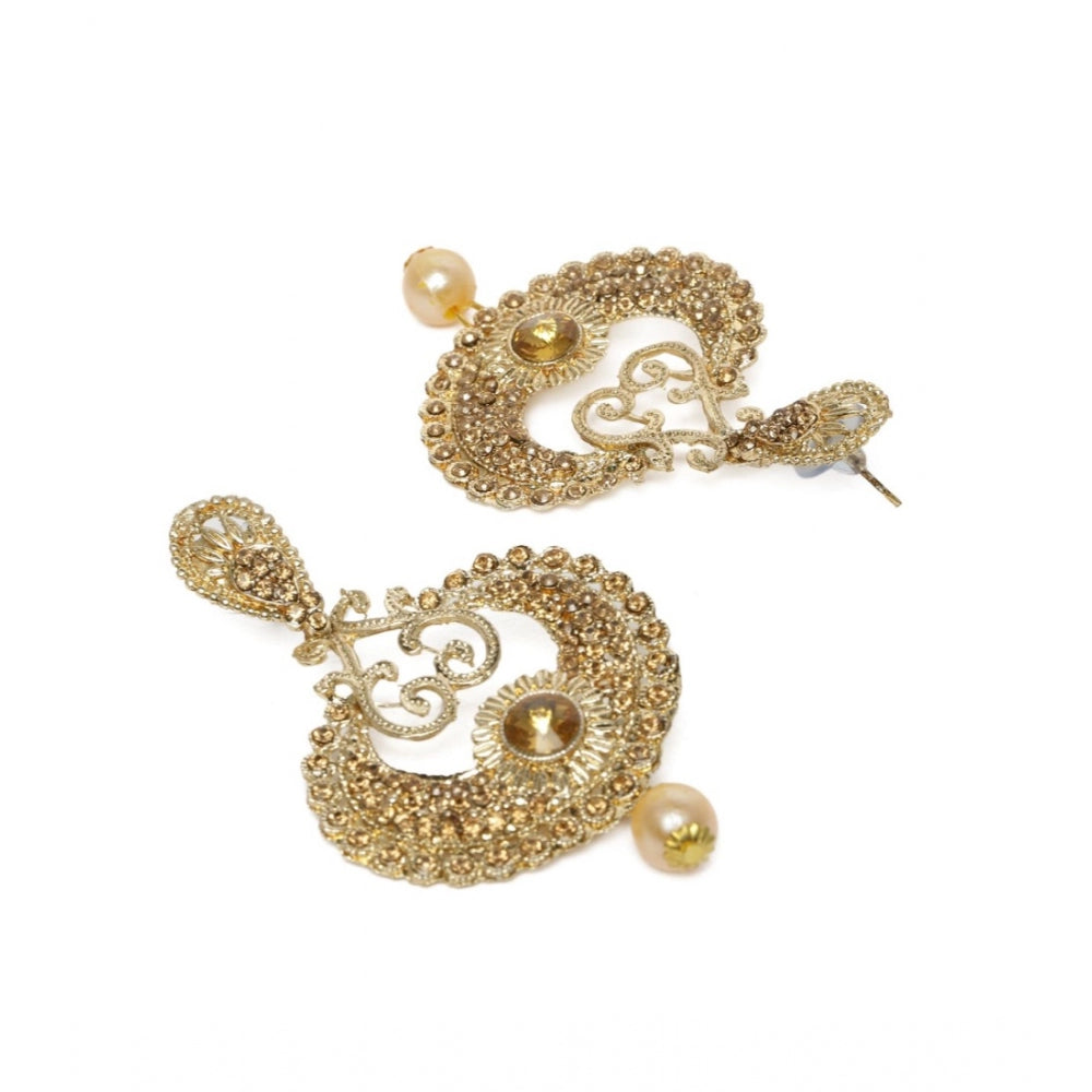 Women's Rose Gold Plated Alloy Kundan Earrings &amp; Mangtikka (Gold)