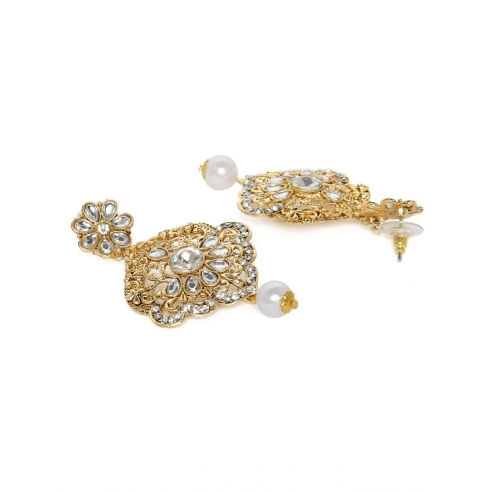 Women's Rose Gold Plated Alloy Kundan Earrings &amp; Mangtikka (White)