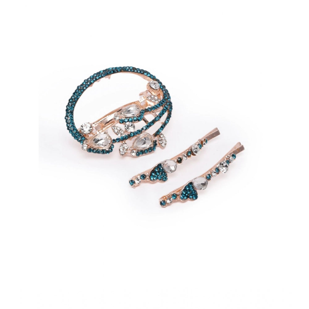 Women's Rose Gold Plated Alloy Hair Pin Set (Green)