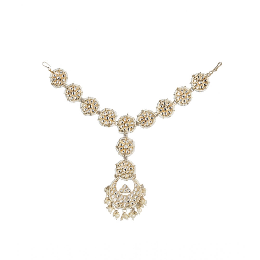 Generic Women's Rose Gold Plated Alloy Matha Patti (White)