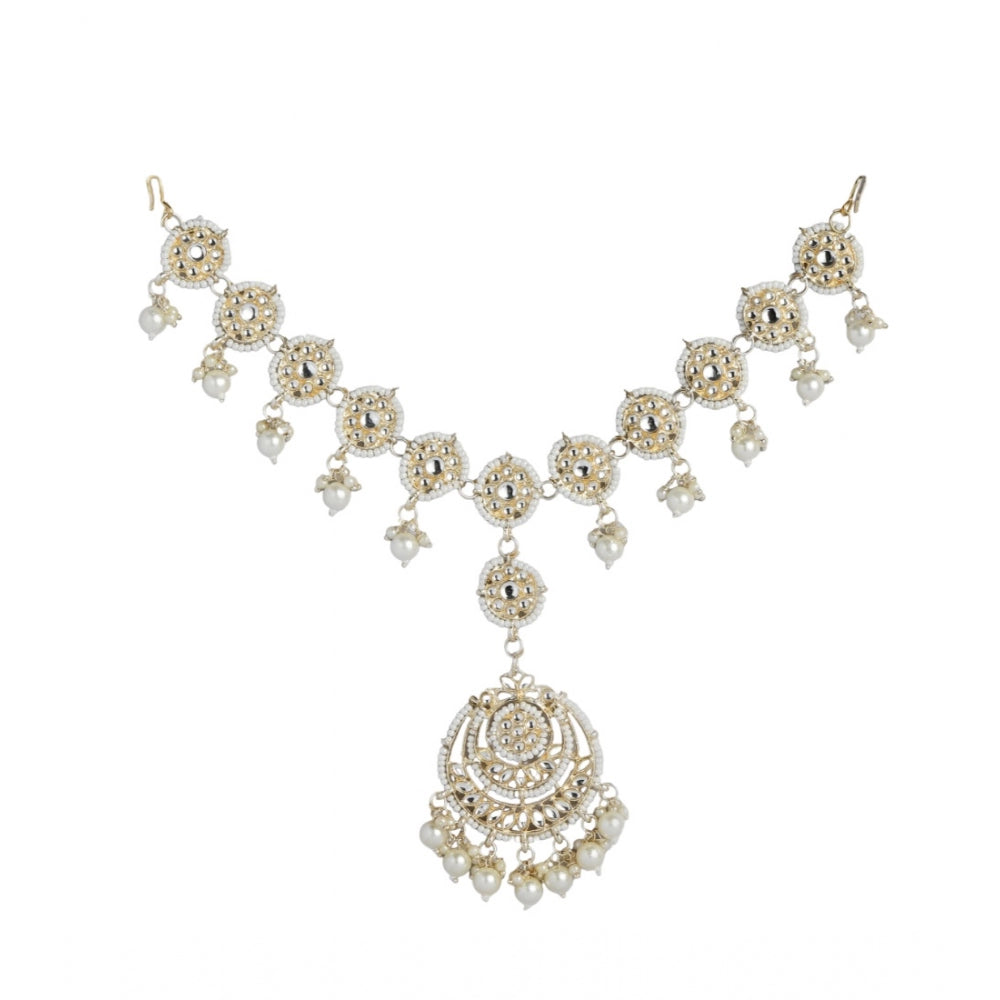 Generic Women's Rose Gold Plated Alloy Matha Patti (White)