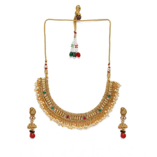 Women's Rose Gold Plated Alloy Necklace &amp; Earings Set (Multicolor)