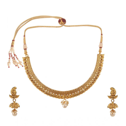 Women's Rose Gold Plated Alloy Necklace &amp; Earings Set (Gold)