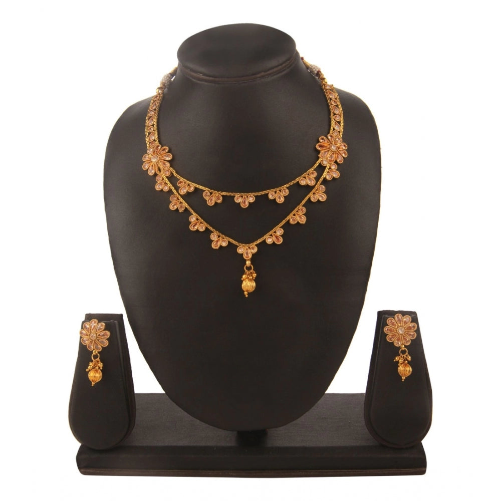 Generic Women's Rose Gold Plated Alloy Necklace &amp; Earings Set (White)
