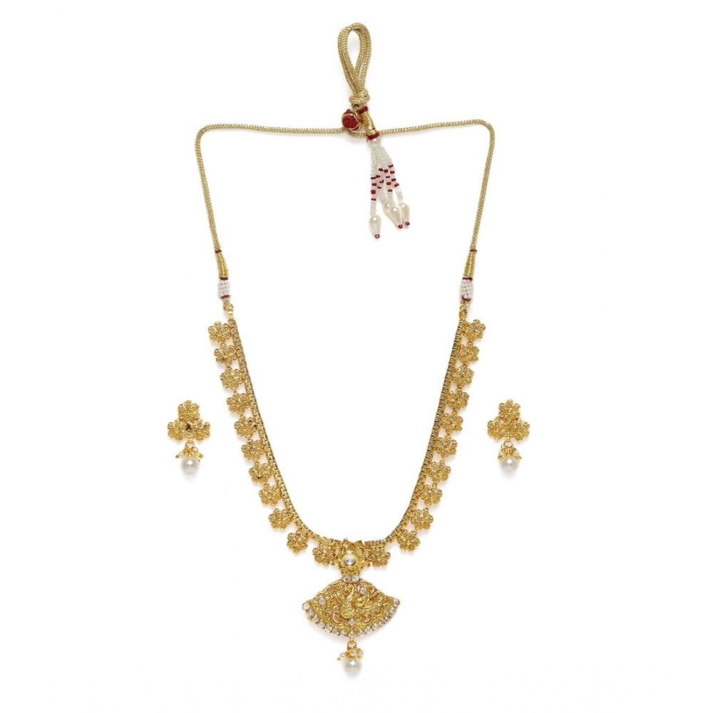 Women's Rose Gold Plated Alloy Necklace &amp; Earings Set (Gold)