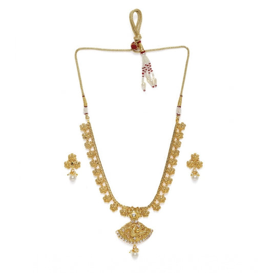 Women's Rose Gold Plated Alloy Necklace &amp; Earings Set (Gold)