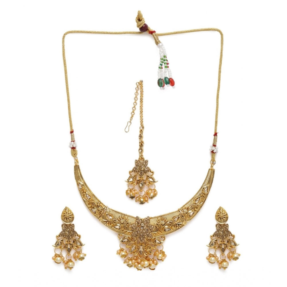 Women's Rose Gold Plated Alloy Necklace &amp; Earings Set (Gold)