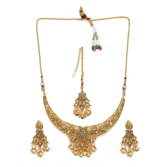 Women's Rose Gold Plated Alloy Necklace &amp; Earings Set (Gold)