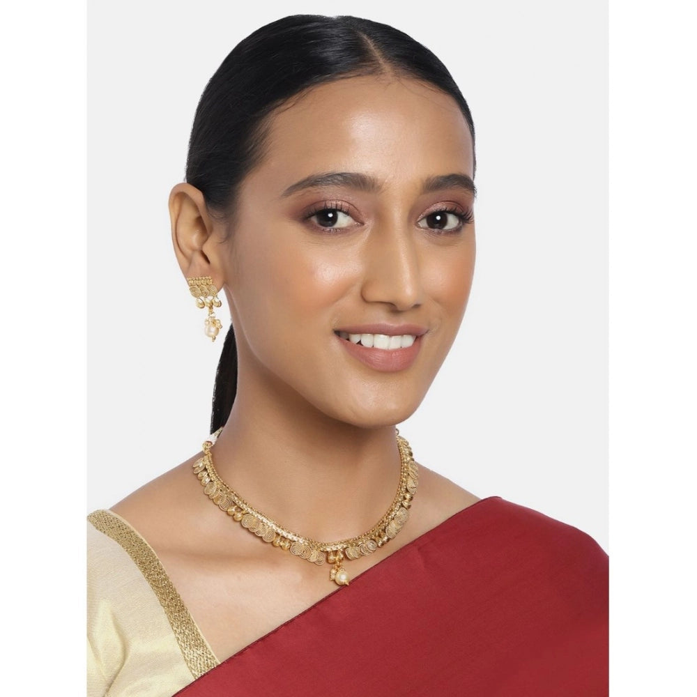 Women's Rose Gold Plated Alloy Necklace &amp; Earings Set (Gold)