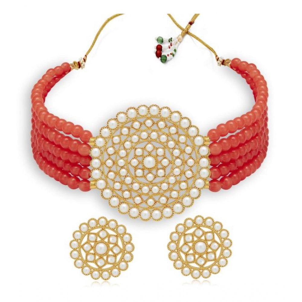 Women's Rose Gold Plated Alloy Necklace &amp; Earings Set (Red)