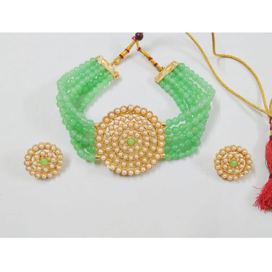 Women's Rose Gold Plated Alloy Necklace &amp; Earings Set (Mint Green)