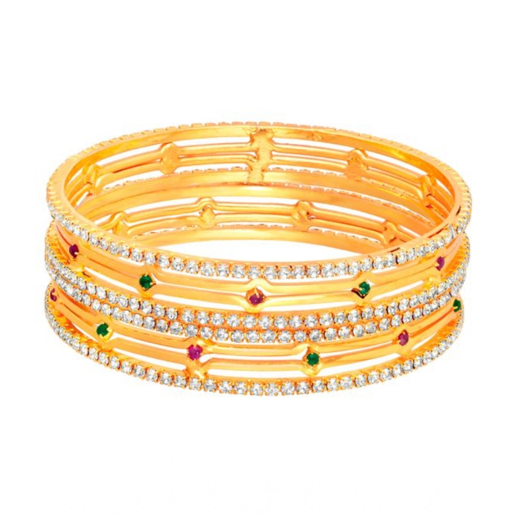 Generic Women's Rose Gold Plated Brass Stone Bangle (Red &amp; Green , 2.4 Inch)