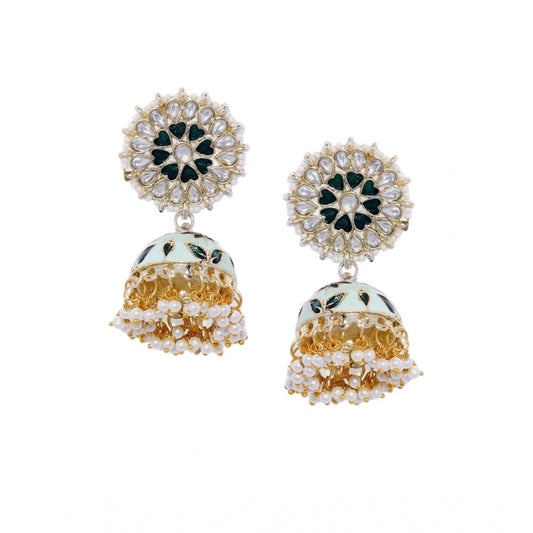 Women's Rose Gold Plated Alloy Earrings (White &amp; Green)