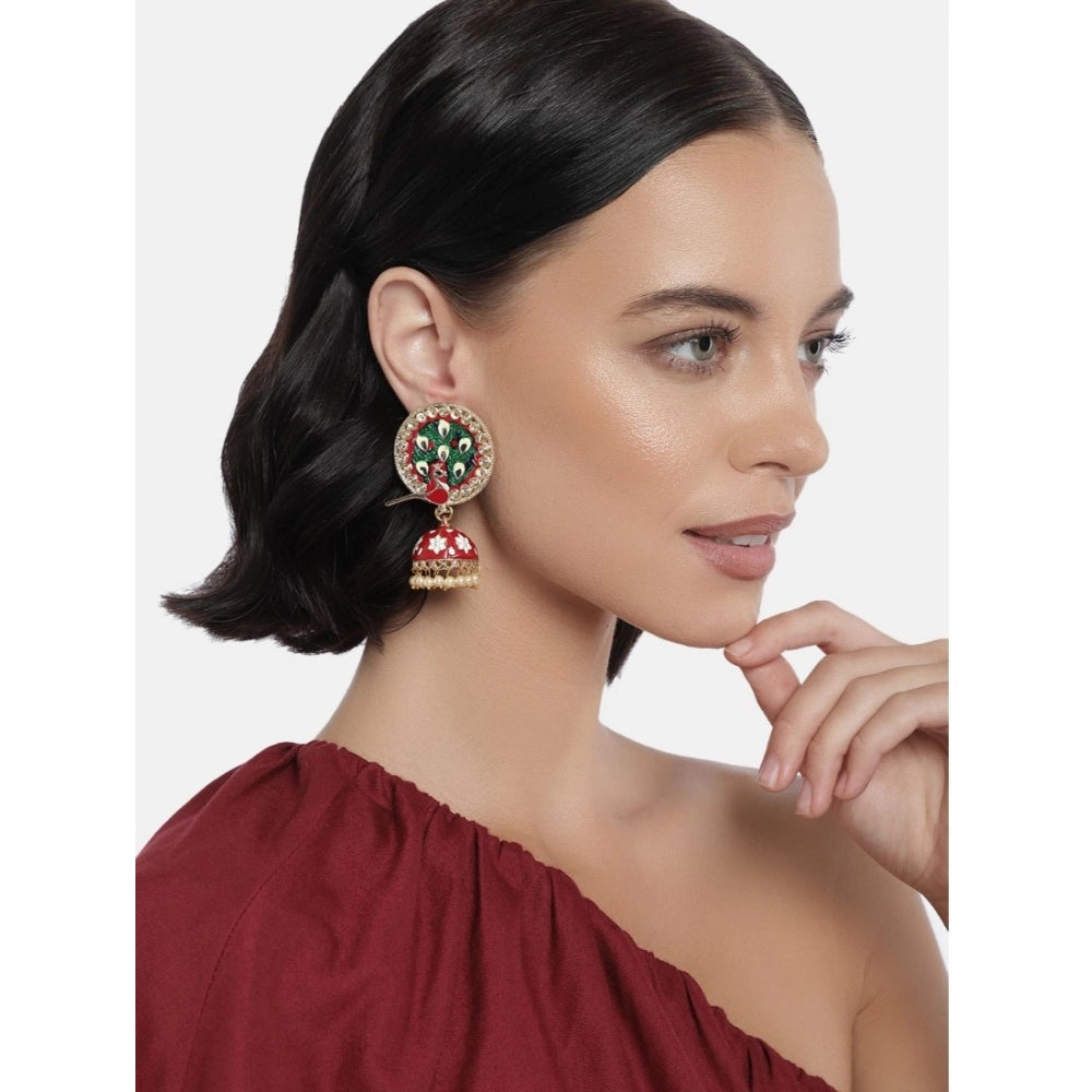 Women's Rose Gold Plated Alloy Earrings (Maroon)