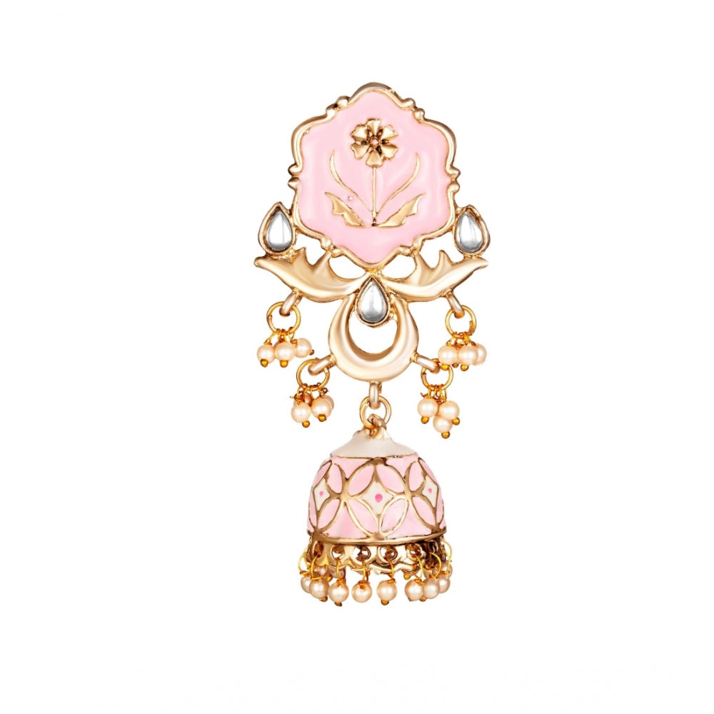 Generic Women's Rose Gold Plated Alloy Earrings (Pink)
