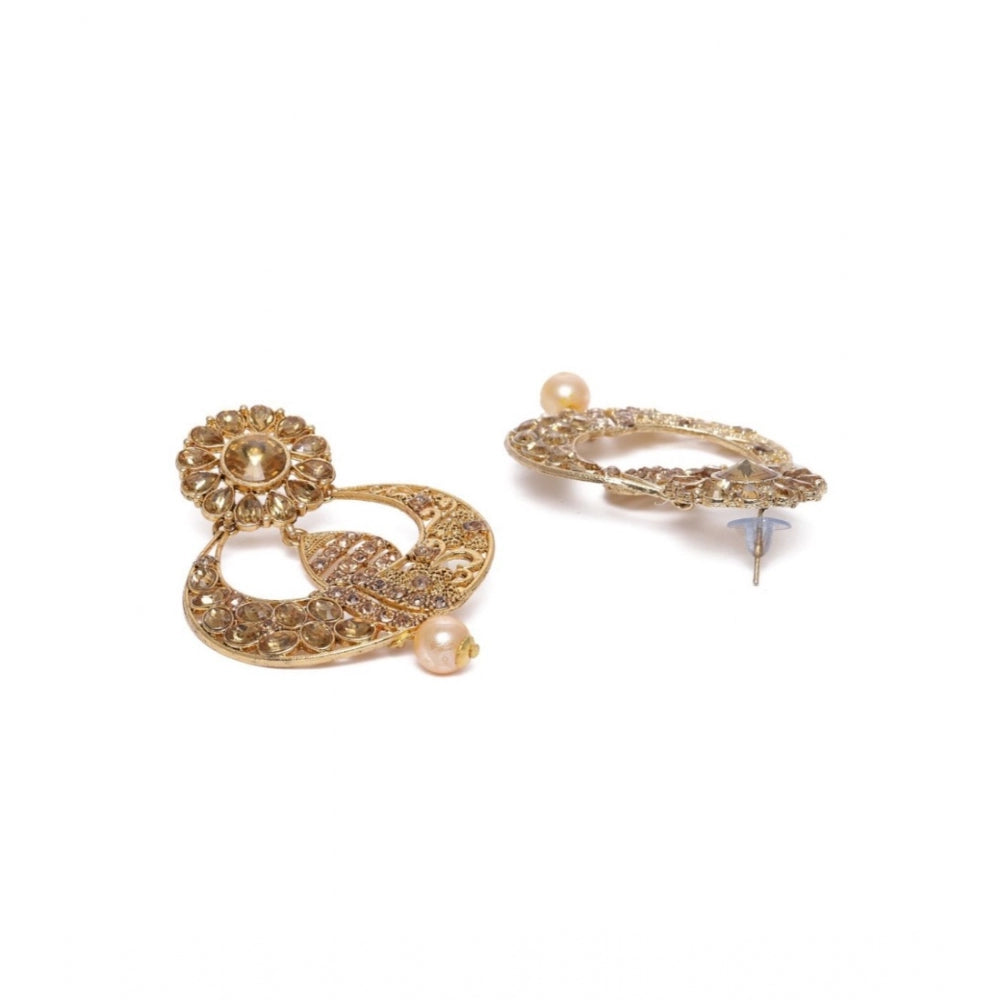 Women's Rose Gold Plated Alloy Kundan Earrings &amp; Mangtikka (Gold)