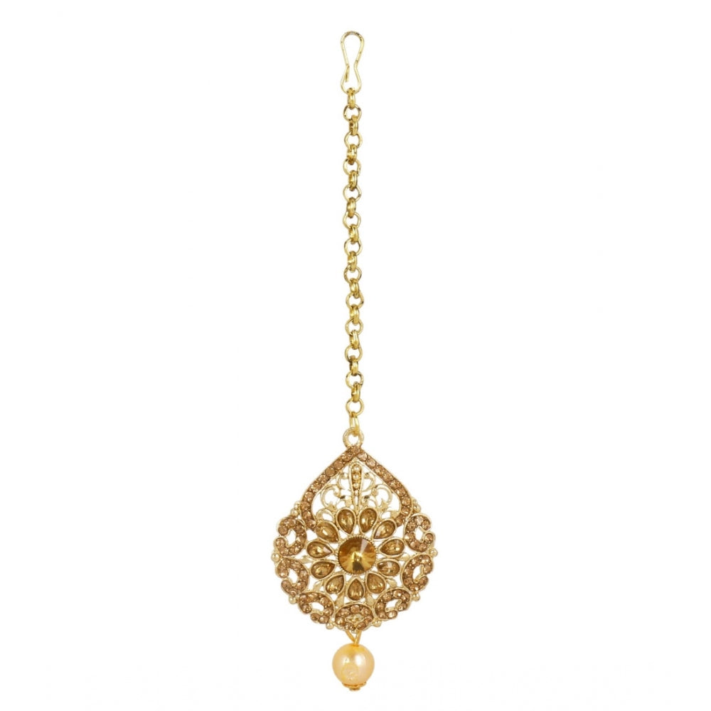 Generic Women's Rose Gold Plated Alloy Kundan Earrings &amp; Mangtikka (Gold)