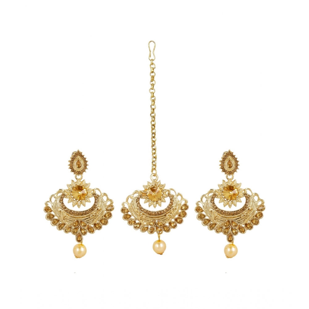 Women's Rose Gold Plated Alloy Kundan Earrings &amp; Mangtikka (Gold)