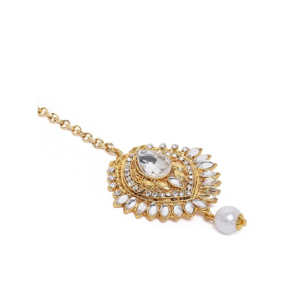 Women's Rose Gold Plated Alloy Kundan Earrings &amp; Mangtikka (White)