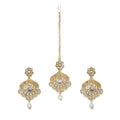 Generic Women's Rose Gold Plated Alloy Kundan Earrings &amp; Mangtikka (White)