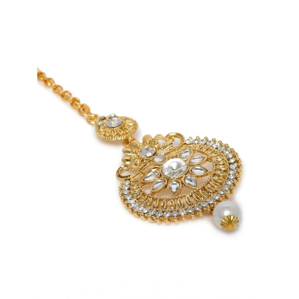 Women's Rose Gold Plated Alloy Kundan Earrings &amp; Mangtikka (White)