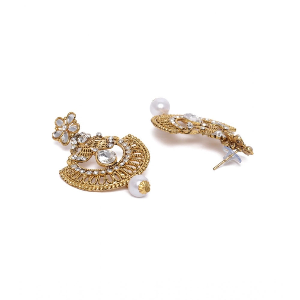 Women's Rose Gold Plated Alloy Kundan Earrings &amp; Mangtikka (White)
