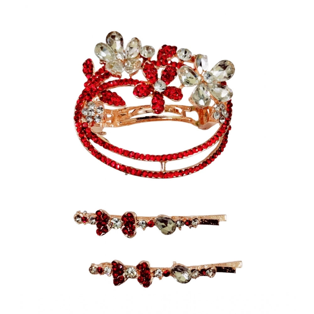 Generic Women's Rose Gold Plated Alloy Hair Pin Set (Red)