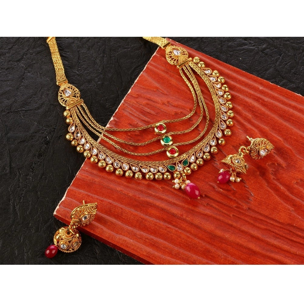Women's Rose Gold Plated Alloy Necklace &amp; Earings Set (Multicolor)