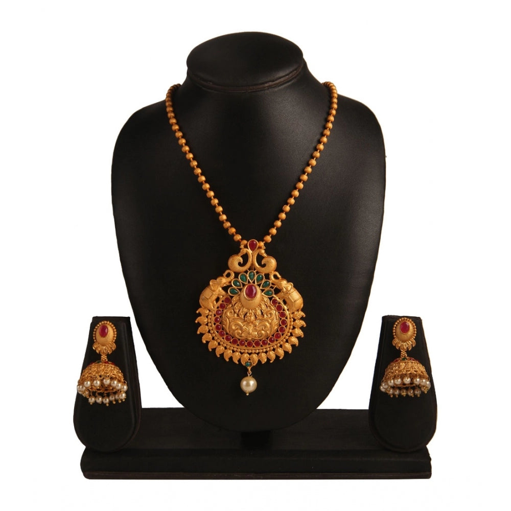 Women's Rose Gold Plated Alloy Jewellery Chain Pendant Sets (Gold &amp; Red)