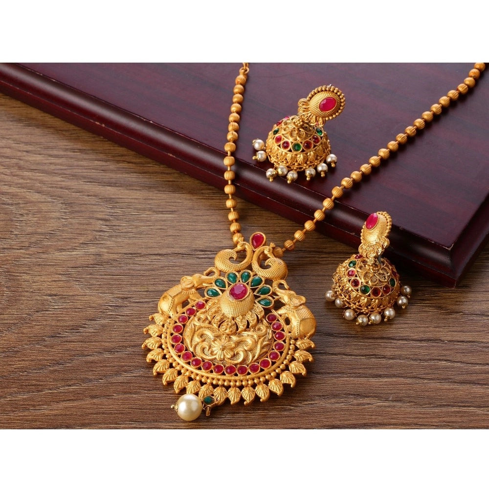 Generic Women's Rose Gold Plated Alloy Jewellery Chain Pendant Sets (Gold &amp; Red)