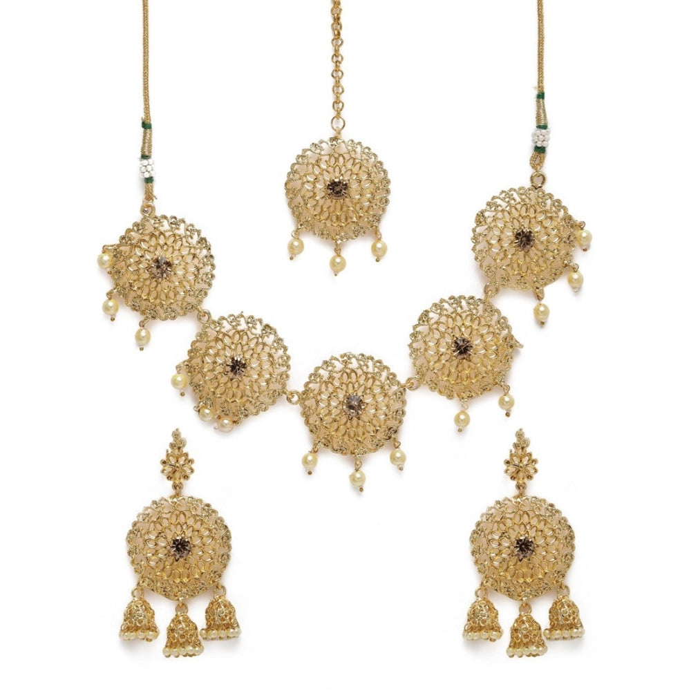Women's Rose Gold Plated Alloy Necklace &amp; Earings Set (Gold)