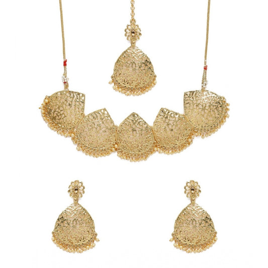 Women's Rose Gold Plated Alloy Necklace &amp; Earings Set (Gold)