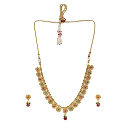 Women's Rose Gold Plated Alloy Necklace &amp; Earings Set (Green &amp; Red)