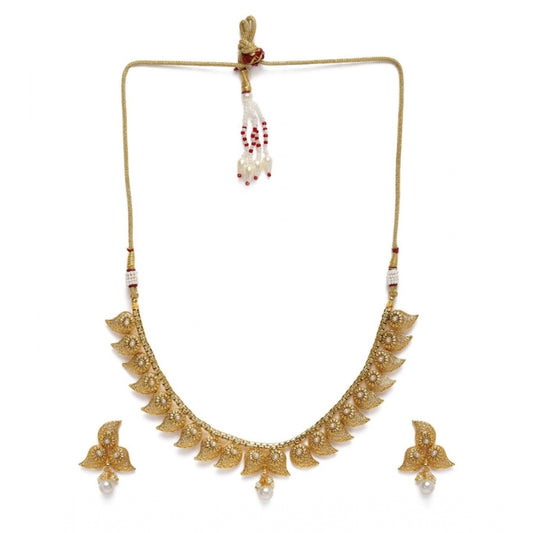 Women's Rose Gold Plated Alloy Necklace &amp; Earings Set (Gold)