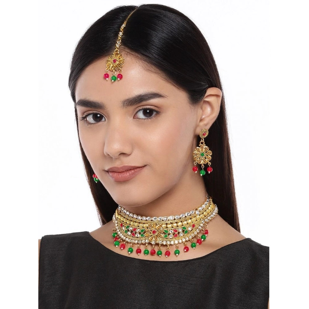 Women's Rose Gold Plated Alloy Necklace &amp; Earings Set (Multicolor)