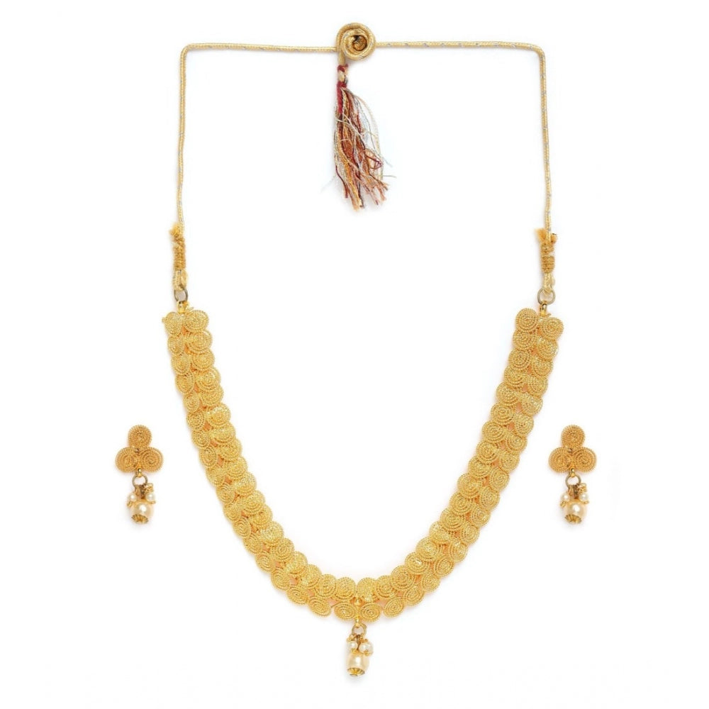 Women's Rose Gold Plated Alloy Necklace &amp; Earings Set (Gold)