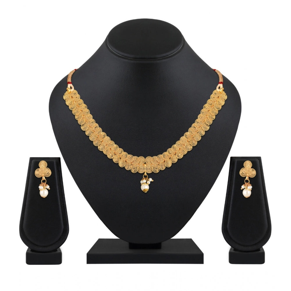 Women's Rose Gold Plated Alloy Necklace &amp; Earings Set (Gold)