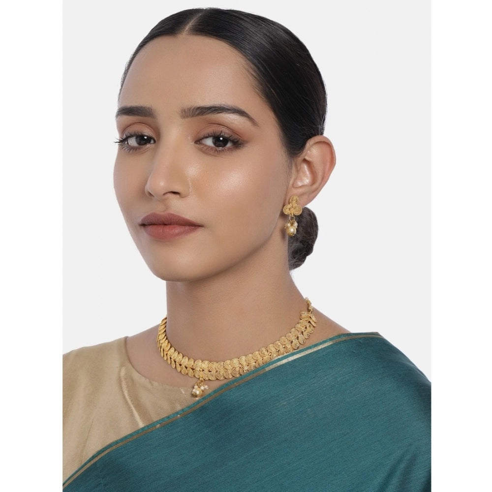 Women's Rose Gold Plated Alloy Necklace &amp; Earings Set (Gold)