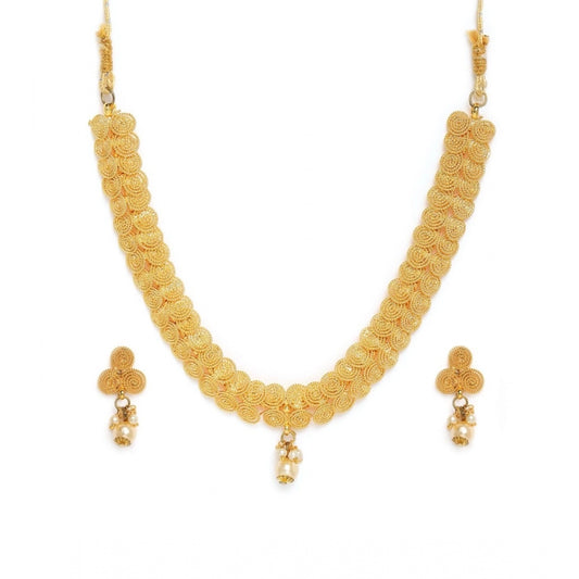 Women's Rose Gold Plated Alloy Necklace &amp; Earings Set (Gold)
