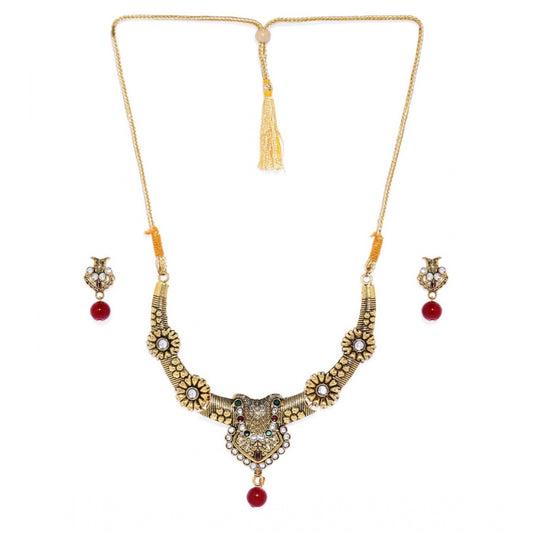 Women's Rose Gold Plated Alloy Necklace &amp; Earings Set (Multicolor)