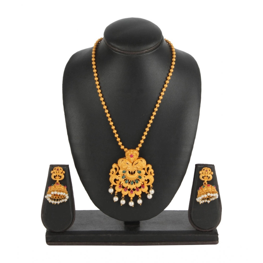 Women's Rose Gold Plated Alloy Necklace &amp; Earings Set (Gold)
