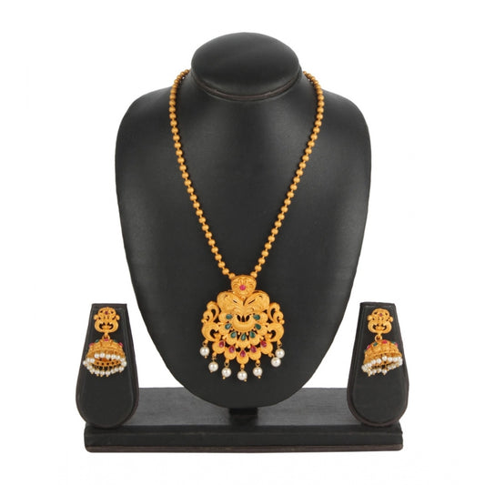 Women's Rose Gold Plated Alloy Necklace &amp; Earings Set (Gold)