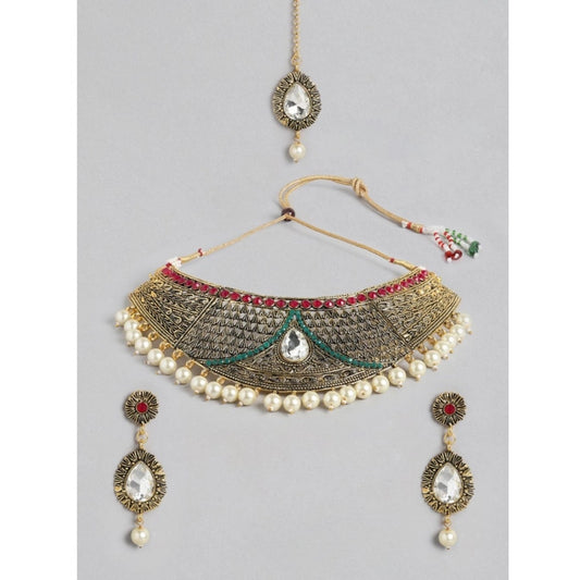 Women's Rose Gold Plated Alloy Necklace &amp; Earings Set (Multicolor)