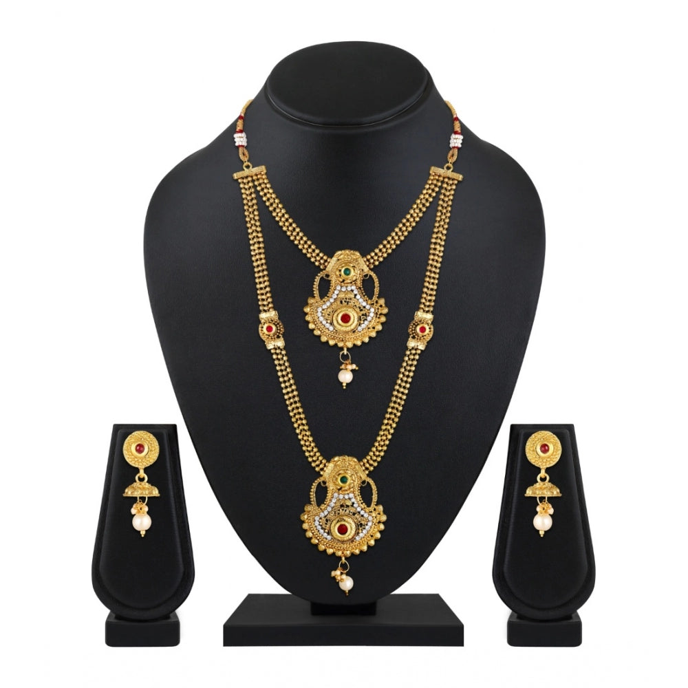 Women's Rose Gold Plated Alloy Necklace &amp; Earings Set (Gold)