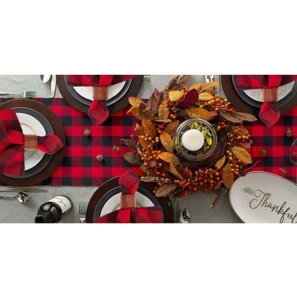 Generic Checked Cotton Table Runners (Red &amp; Black)