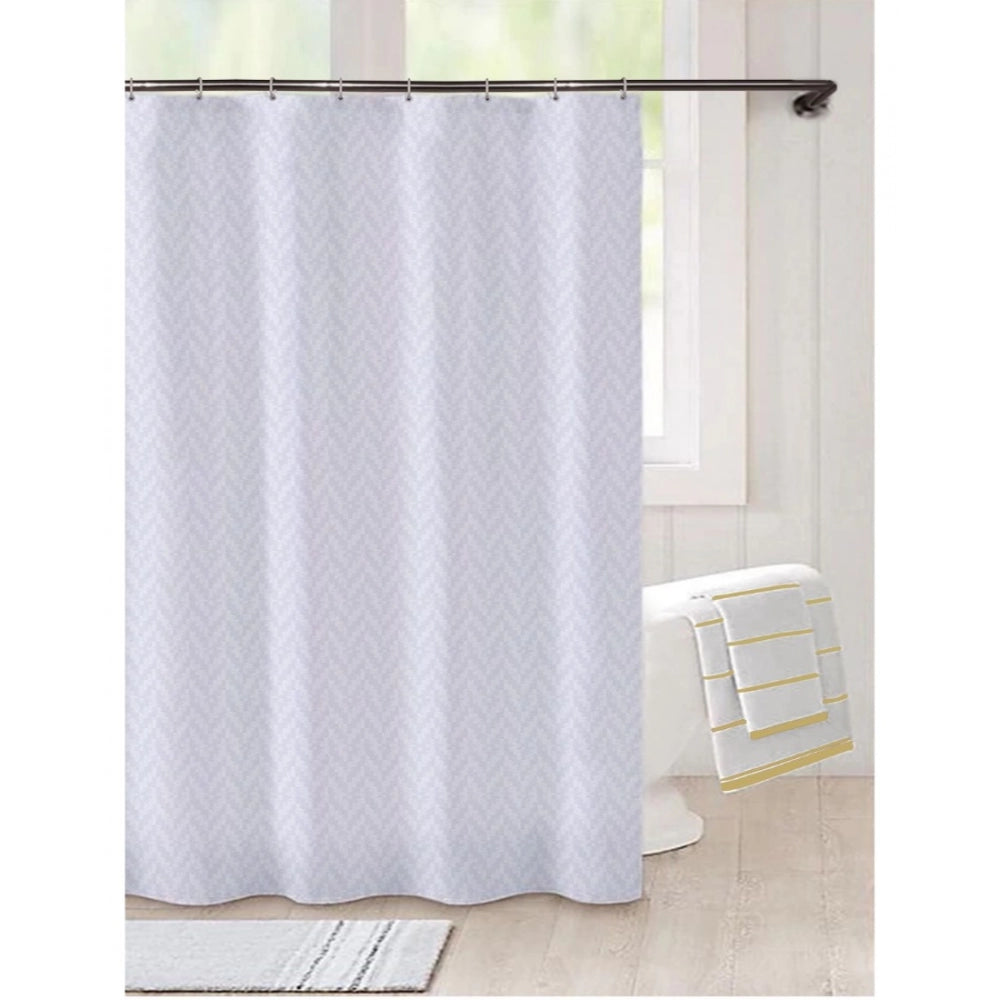 Waves Polyester Plain Shower Curtains with Plastic Eyelets (White)
